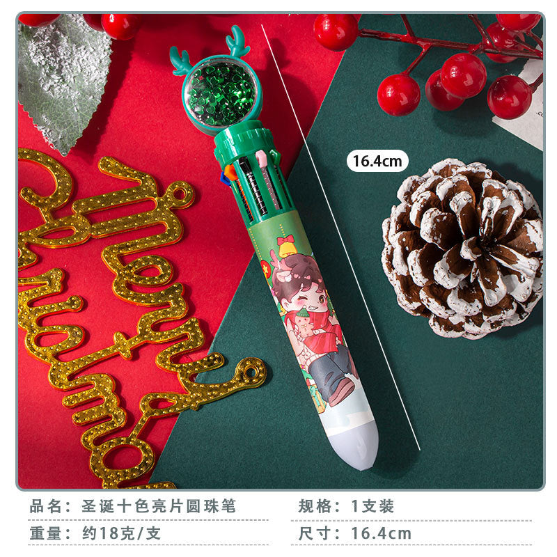 圣诞节儿童小礼物新款圆珠笔学生奖励礼品学生文具按动笔十色笔New Christmas Gifts for Kids: Ballpoint Pens, Student Rewards, Student Stationery, Push-Button Pens, 10-Color Pens