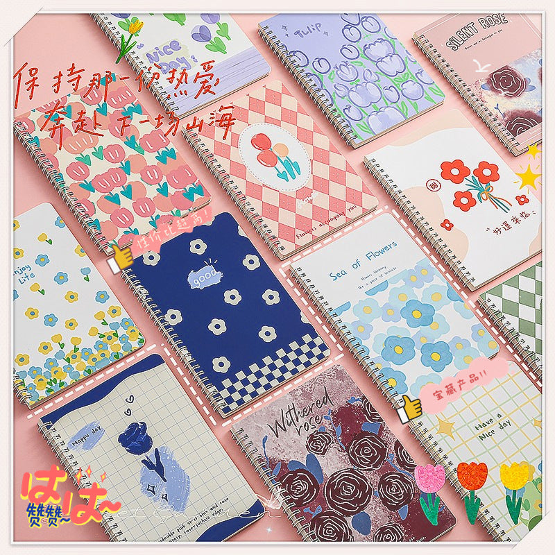 MOKA小清新花朵线圈本本子笔记本横线内页高颜值学生用记事本 MOKA Fresh and Cute Floral Spiral Notebook with Lined Pages—Stylish Student Notebook