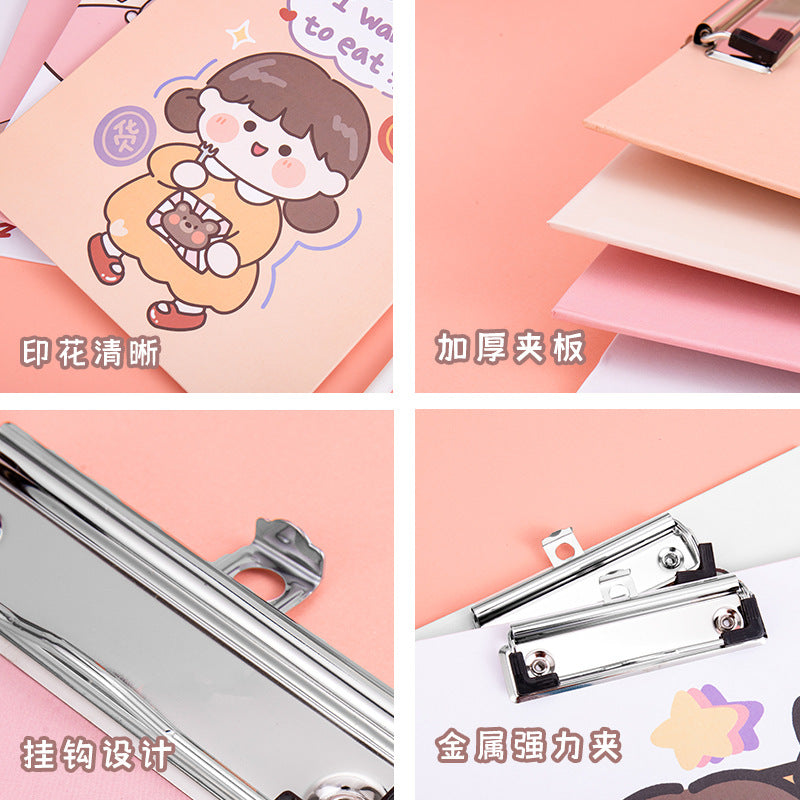 卡通a4纸板夹文件书板夹写字垫夹板加厚多功能学生文具恐龙图案Cartoon A4 Cardboard Clipboard, Document Holder, Writing Pad, Thickened Multifunctional Student Stationery with Dinosaur Design