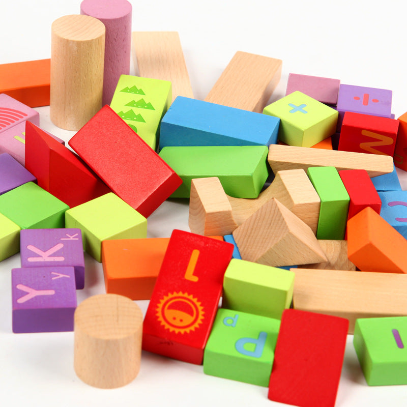厂家直销51粒字母积木字母、颜色、数字认知儿童益智玩具Manufacturer-direct 51-piece alphabet building blocks: an educational toy for children to learn letters, colours and numbers