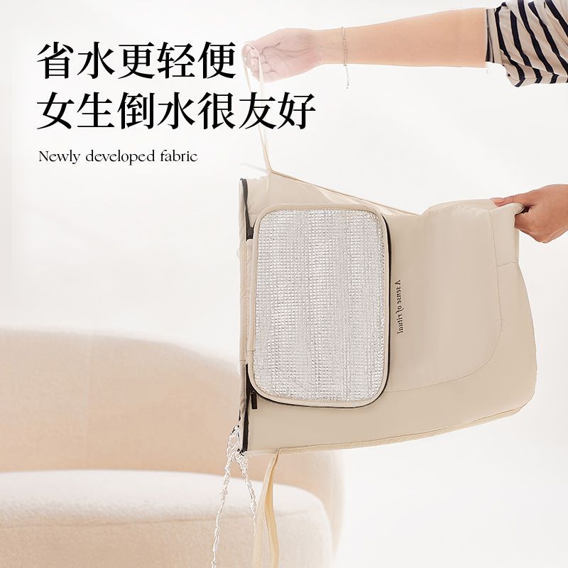 家用泡脚桶过小腿可折叠保温高深桶户外便携式过膝带提手泡脚袋Foldable, insulated, deep household foot bath bucket for above-the-calf use; portable outdoor foot bath bag with handles, reaching above the knee