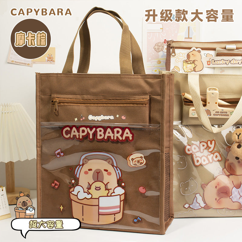 MOKA魔卡卡皮巴拉系列补习手提拎书袋美术袋补习班文件帆布袋MOKA Capybara Series Tutoring Tote Bag, Art Bag, Tutoring Class Document Canvas Bag