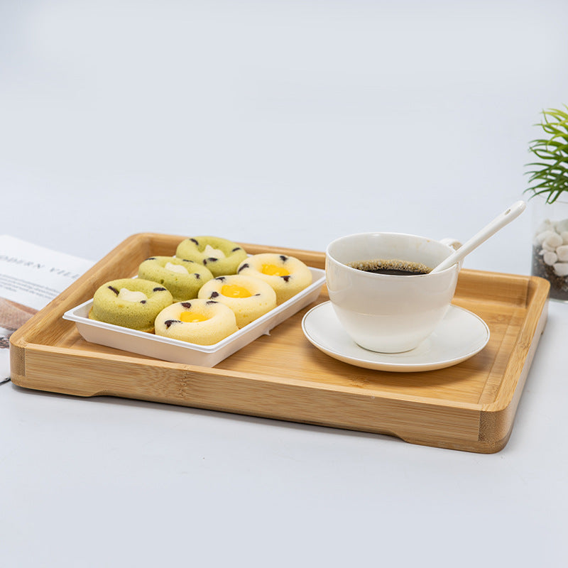 全竹长方形圆角托盘家用面包水果托盘酒店水杯托盘简约甜品盘茶盘All-bamboo rectangular tray with rounded corners; home-use bread and fruit tray; hotel glass coaster; minimalist dessert plate; tea tray