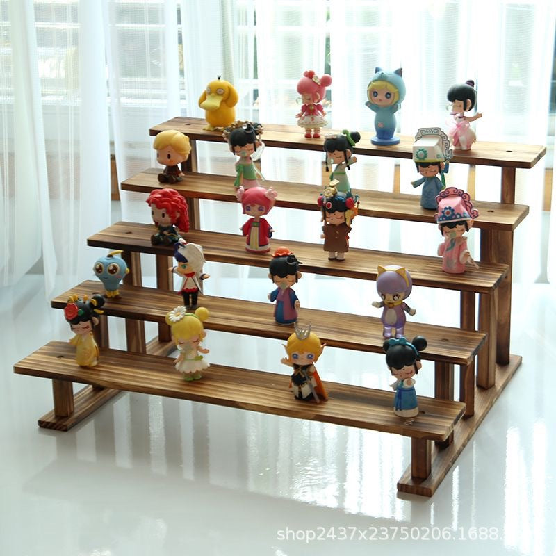 实木多层玩偶桌面展示架盲盒收纳架木质阶梯式复古泡泡马特文玩架Solid Wood Multi-Tier Doll Tabletop Display Stand, Blind Box Storage Rack, Wooden Tiered Vintage Bubble Mat Collectibles Stand