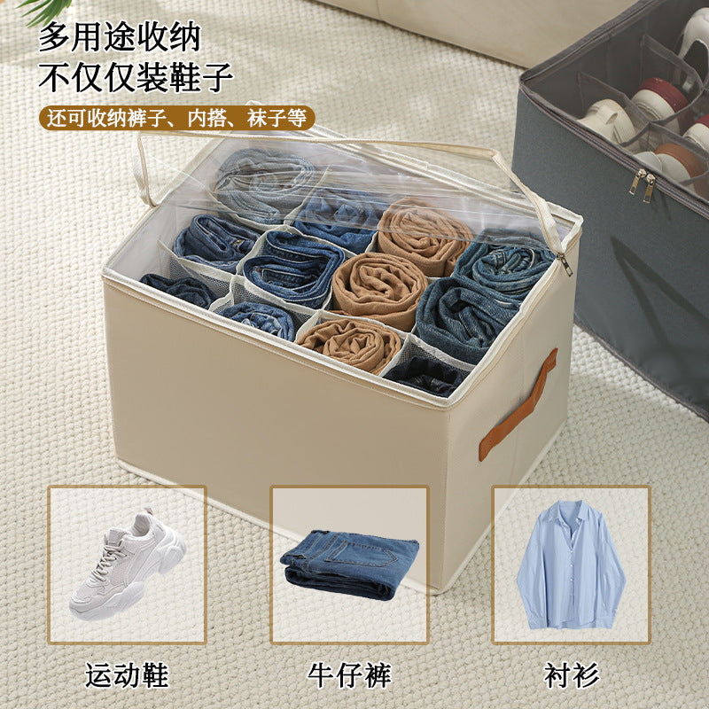 跨境带盖鞋盒家用大号收纳箱可折叠卧室防尘防水靴子收纳盒整理箱Large Foldable Cross-Border Shoe Box with Lid – Household Storage Box, Dustproof and Waterproof, for Boots, for the Bedroom