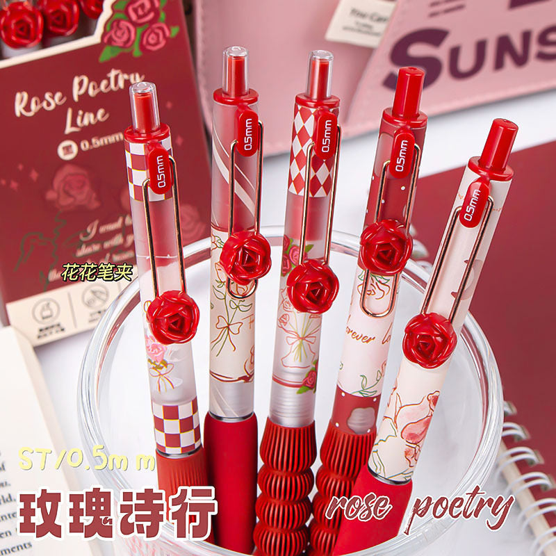 花朵滑块按动笔中性笔学生少女限定加压笔可爱速干0.5mm/st笔头Flower-Patterned Slider-Button Ballpoint Pen, Neutral Ink, Student Edition, Limited Edition for Girls, Pressure-Sensitive Pen, Cute, Quick-Drying, 0.5mm/st Tip