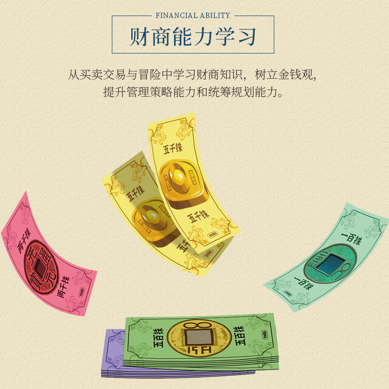 三国之旅大富豪桌游6岁以上亲子互动策略游戏培养财富观念能力Journey Through the Three Kingdoms: Tycoon Board Game – A parent-child interactive strategy game for ages 6 and over, designed to develop an understanding of wealth and financial literacy