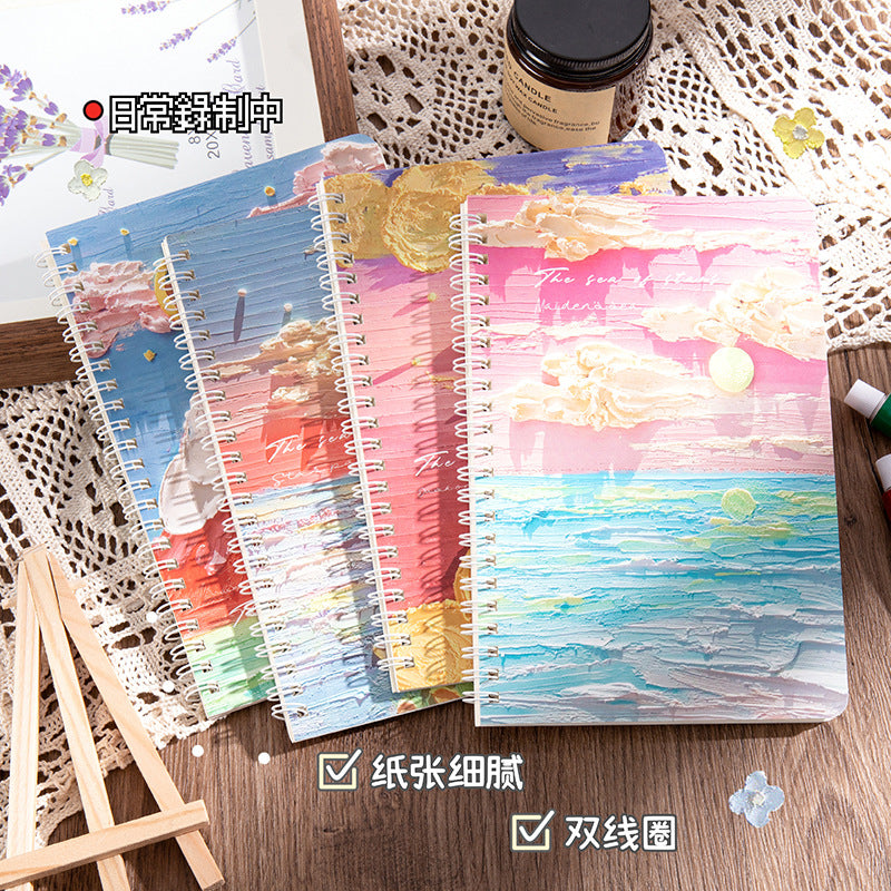 动漫油画创意A5加厚笔记本课堂笔记120页横线学生文具线圈本Anime-themed Creative A5 Thick Notebook for Class Notes, 120 Pages, Lined, Student Stationery, Spiral-bound