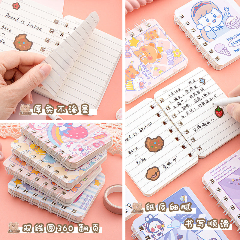 卡通横线本便携迷你记事本学生文具本子单词本线圈本学习笔记本 Cartoon-Printed Lined Notebook, Portable Mini Notepad, Student Stationery, Vocabulary Notebook, Spiral-Bound Notebook, Study Notebook