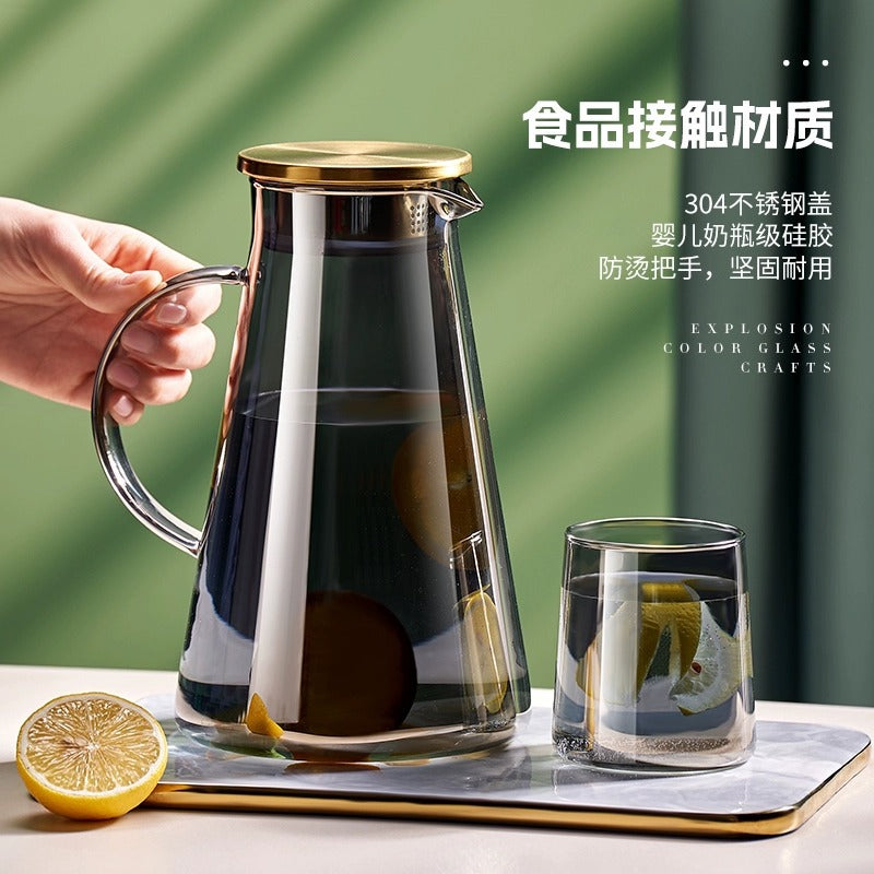 玻璃耐高温凉水杯果茶壶大容量冰水壶凉茶壶套装家用凉水壶冷水壶High-Temperature-Resistant Glass Water Cup, Fruit Tea Pot, Large-Capacity Ice Water Pitcher, Herbal Tea Pot Set, Household Water Pitcher, Cold Water Pitcher