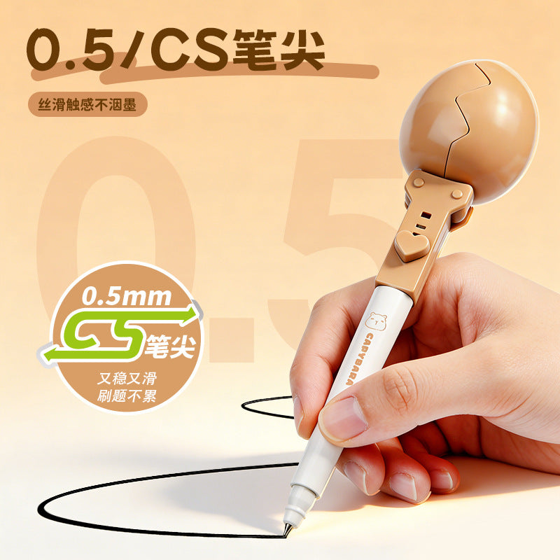 Hide-and-Seek Retractable Capybara Student Ballpoint Pen—Stress-Relief Study Pen 躲猫猫开合笔卡皮巴拉学生中性笔减压刷题笔