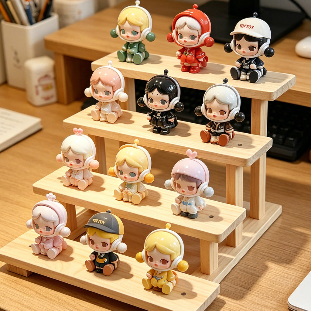 原木风置物架桌面手办简约阶梯展示架实木多肉小摆件收纳陈列架Rustic-style shelving unit; tabletop figurine display stand; minimalist tiered display stand; solid wood succulent ornament storage and display unit