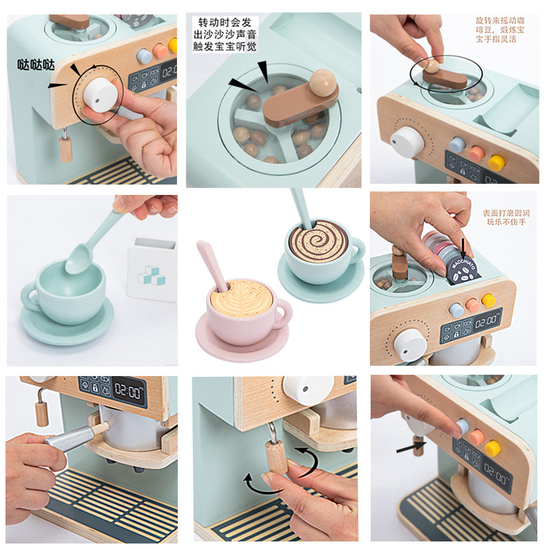 儿童红色复古仿真咖啡机男孩女孩过家家厨房小家电咖啡机套装Children’s Red Retro-Style Toy Coffee Machine – Pretend Play Kitchen Appliance Set for Boys and Girls