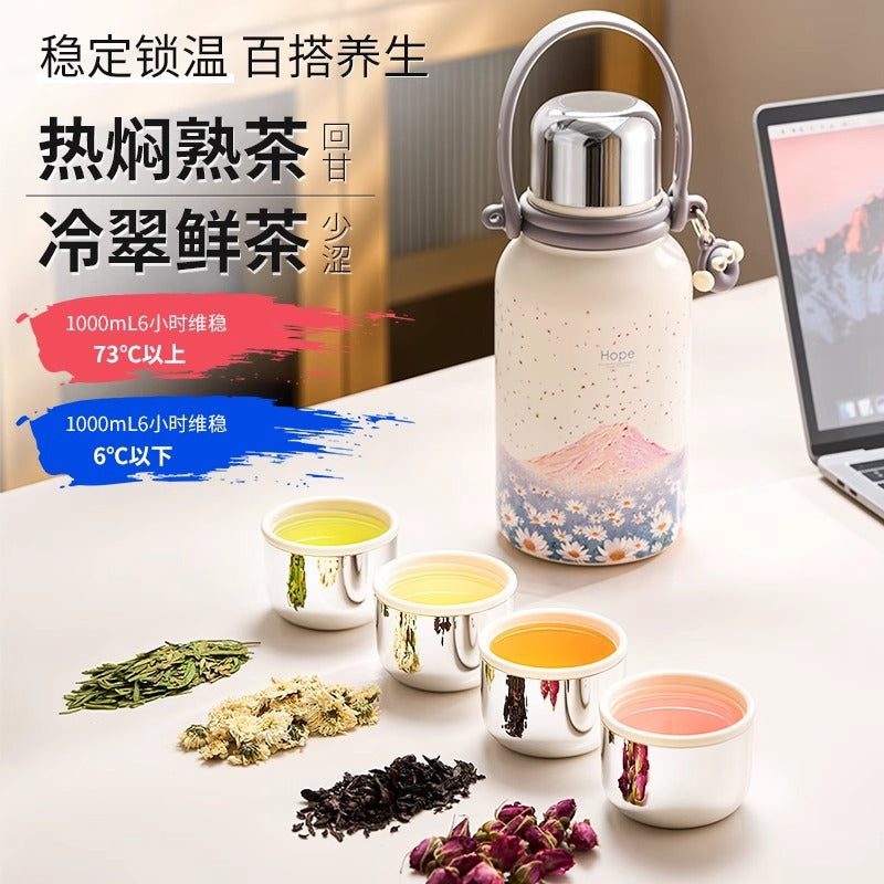 捷安玺保温杯大容量水杯女高颜值不锈钢茶杯子便携保温瓶Insulated Cup: Large-Capacity Water Bottle for Women—Stylish Stainless Steel Teacup and Portable Thermos