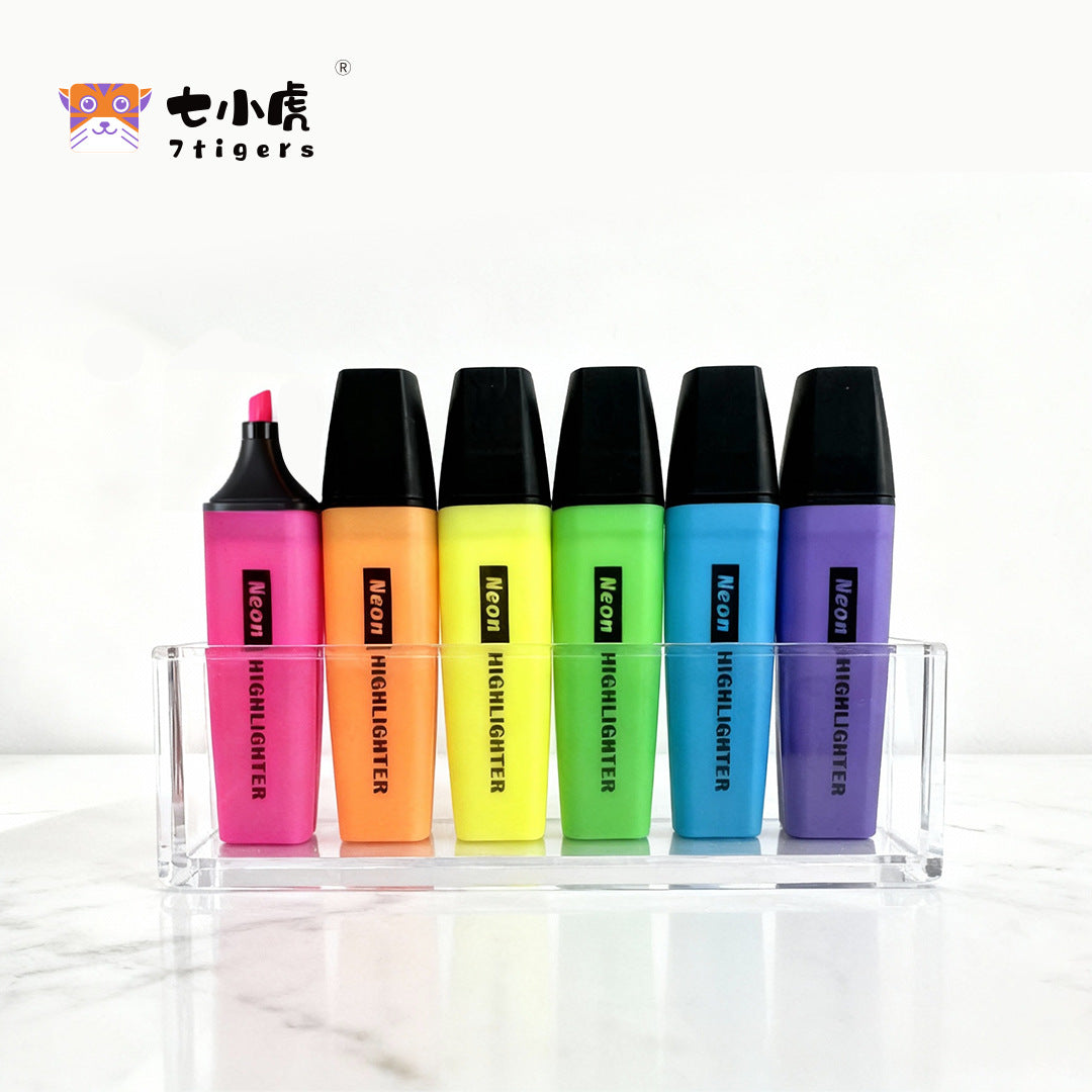 厂家供应大容量扁型多色创意迷你荧光笔 可加印logoManufacturer supplies high-capacity, flat, multi-coloured, creative mini highlighter pens; logo printing available