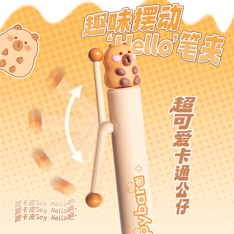 卡皮巴拉Hello招财中性笔刷题笔高颜值按动中性笔签字笔学生文具 Capybara “Hello” Lucky Money Gel Pen for Practice, Stylish Push-Button Gel Pen, Signing Pen, Student Stationery