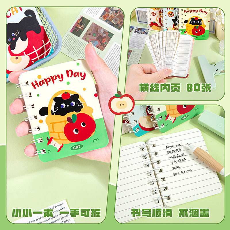 a7线圈本苹果猫ins风卡通猫咪笔记本记事手账用本小本子便携实用A7 Spiral-Bound Notebook: Apple Cat, Instagram-Style, Cartoon Cat Design—Perfect for Journaling, Note-Taking, and Planning—Compact and Practical