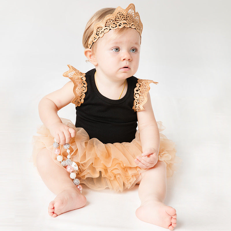 女宝宝02岁婴幼儿无袖翅膀哈衣网纱底裤裙公主裙套装 Girls' 2-Year-Old Sleeveless Winged Romper with Tulle Panties and Princess Dress Set