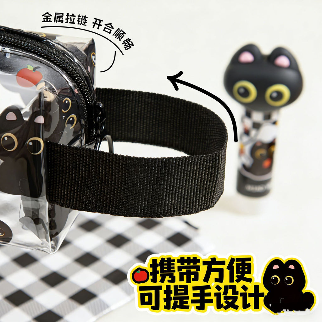 萌趣黑猫小怪物透明笔袋久用不发黄可视文具袋学生用品笔袋Cute Black Cat Monster Clear Pencil Case—Resists Yellowing Over Time, Transparent Stationery Pouch, Student Supplies, Pencil Case