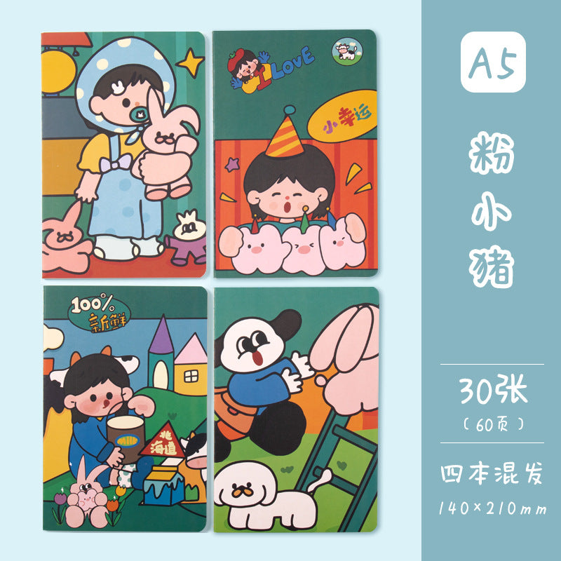 记事本可爱卡通学生用品作文本创意图案A5车线本子笔记本Notebooks: Cute Cartoon Student Supplies, Creative Design A5 Stitched Notebooks