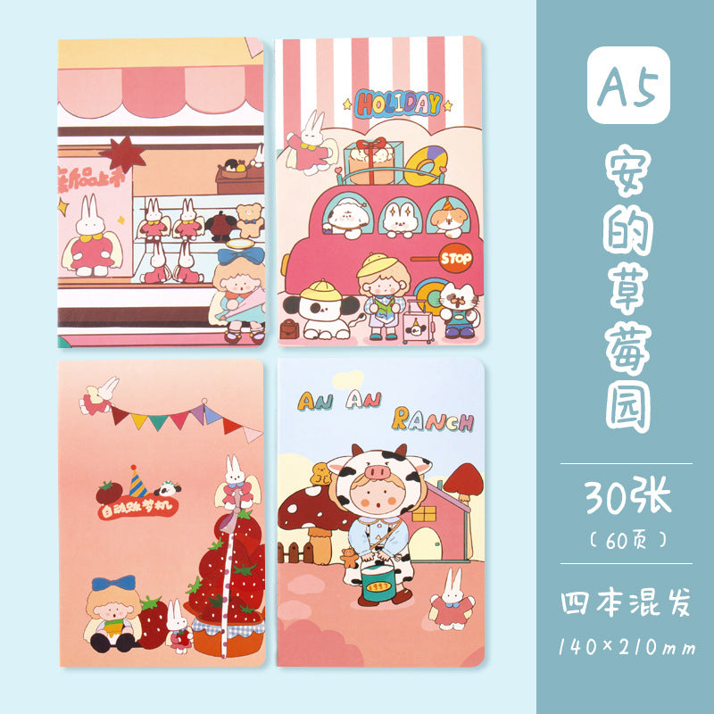 记事本可爱卡通学生用品作文本创意图案A5车线本子笔记本Notebooks: Cute Cartoon Student Supplies, Creative Design A5 Stitched Notebooks