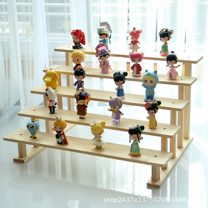 实木多层玩偶桌面展示架盲盒收纳架木质阶梯式复古泡泡马特文玩架Solid Wood Multi-Tier Doll Tabletop Display Stand, Blind Box Storage Rack, Wooden Tiered Vintage Bubble Mat Collectibles Stand
