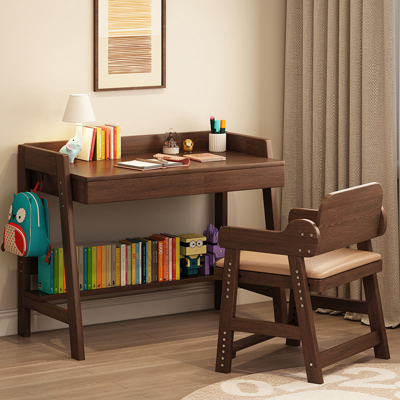 儿童学习桌实木书桌小学生学习桌简约卧室男女孩家用写字桌椅套装Children’s Study Desk, Solid Wood Desk, Primary School Pupil’s Desk, Minimalist Bedroom Desk and Chair Set for Boys and Girls, Home Use