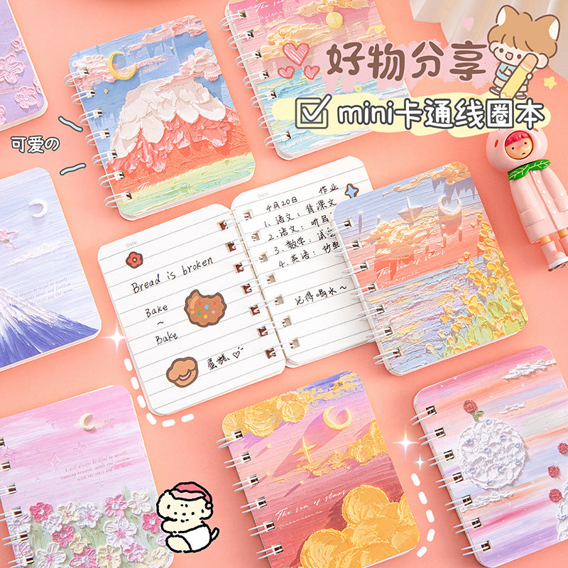 卡通横线本便携迷你记事本学生文具本子单词本线圈本学习笔记本 Cartoon-Printed Lined Notebook, Portable Mini Notepad, Student Stationery, Vocabulary Notebook, Spiral-Bound Notebook, Study Notebook