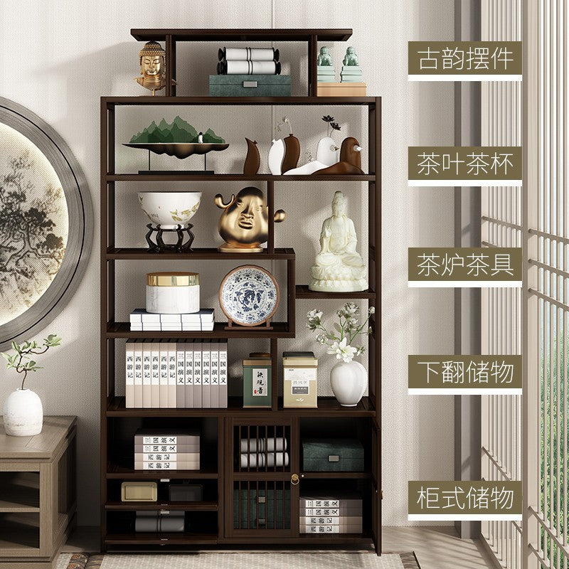 新中式博古架实木多宝阁展示柜摆件柜茶具收纳置物架子茶室茶叶架New Chinese-style display cabinet, solid wood multi-shelf cabinet, display unit, ornament cabinet, tea set storage unit, tea room tea storage rack