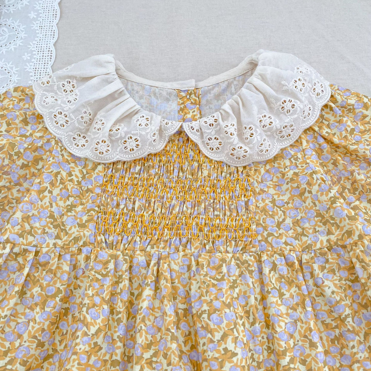 女童姐妹装春季儿童花边领碎花打揽公主裙女宝宝长袖裙Girls' Matching Outfits: Spring Children's Lace-Collar Floral Princess Dress, Long-Sleeve Dress for Baby Girls