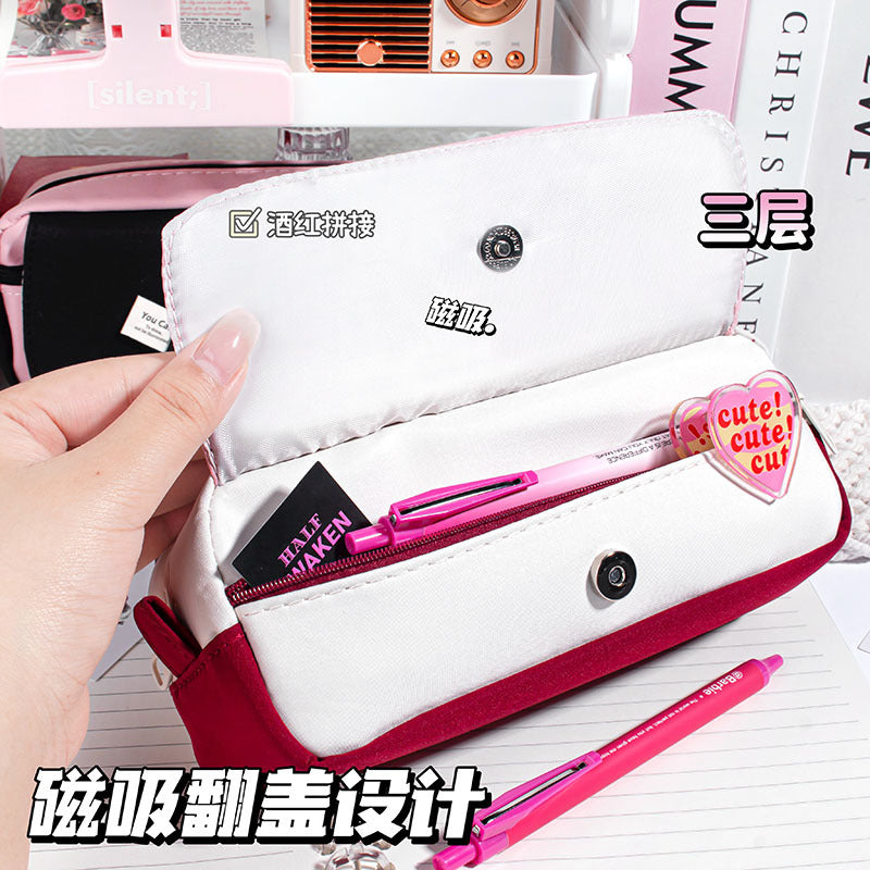 YOU印花翻盖笔袋简约文具袋小学生大容量铅笔盒文具盒YOU Printed Flip-Top Pencil Case: Minimalist Stationery Pouch, Large-Capacity Pencil Case for Elementary School Students
