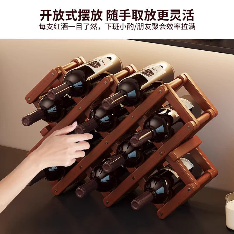桌面简易红酒架楠竹置物架免安装格子葡萄酒架摆件酒柜红酒展示架Simple Desktop Wine Rack, Nanmu Bamboo Shelving Unit, No Assembly Required, Grid-Style Wine Rack, Decorative Item, Wine Cabinet, Red Wine Display Stand