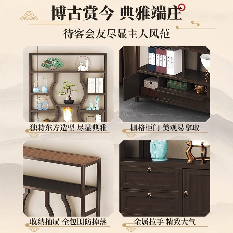 新中式实木博古架茶室茶柜茶具展示架立式落地式置物架客厅隔断柜New Chinese-style solid wood display cabinet, tea room cabinet, tea set display unit, freestanding floor-to-ceiling shelving unit, living room room divider cabinet