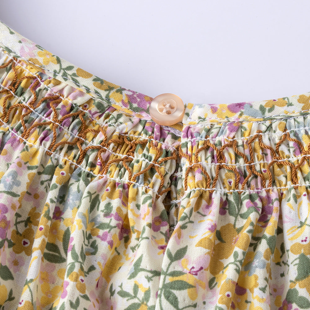 Smocking dress夏季女童碎花打缆连衣裙 Smocking Dress: Summer Floral Smocking Dress for Girls