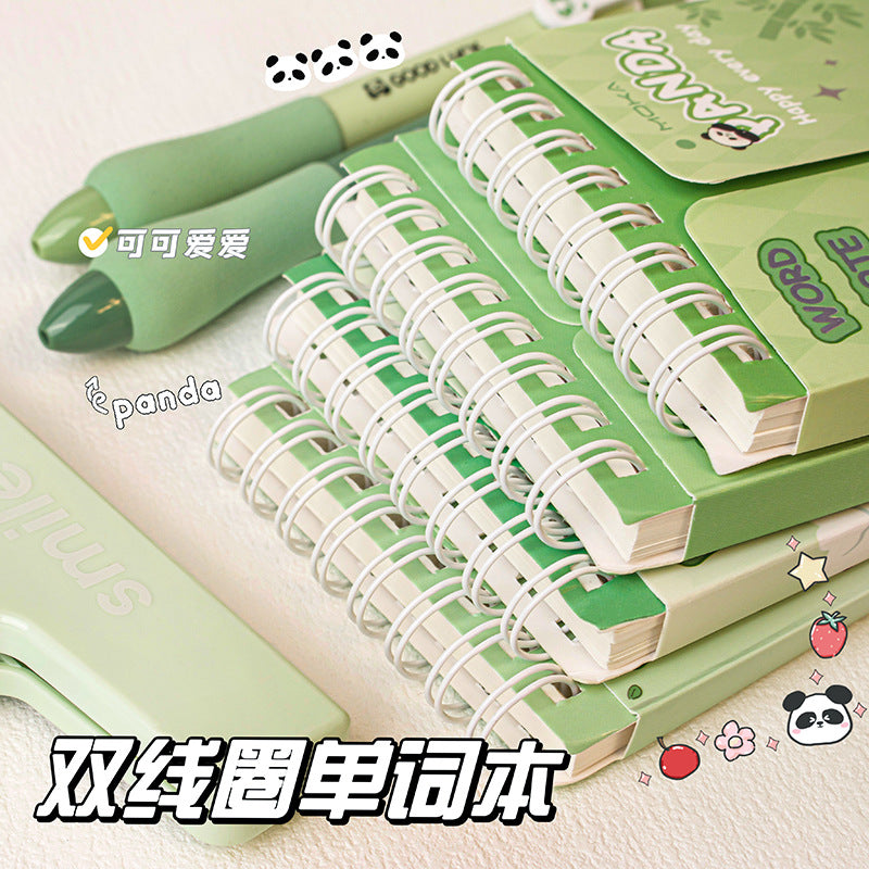 MOKA复古熊猫卡通单词本学生记单词做笔记便携小本子线圈式记录本MOKA Retro Panda Cartoon Vocabulary Notebook: Portable Notebook for Students to Learn Vocabulary and Take Notes, Spiral-Bound
