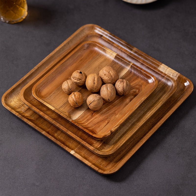 日式相思木茶盘面包蛋糕西餐盘实木早餐盘家用长方形小型杯托杯垫Japanese-style acacia wood tea tray, bread and cake plate, Western-style serving plate, solid wood breakfast plate, small rectangular cup holder and coaster for home use
