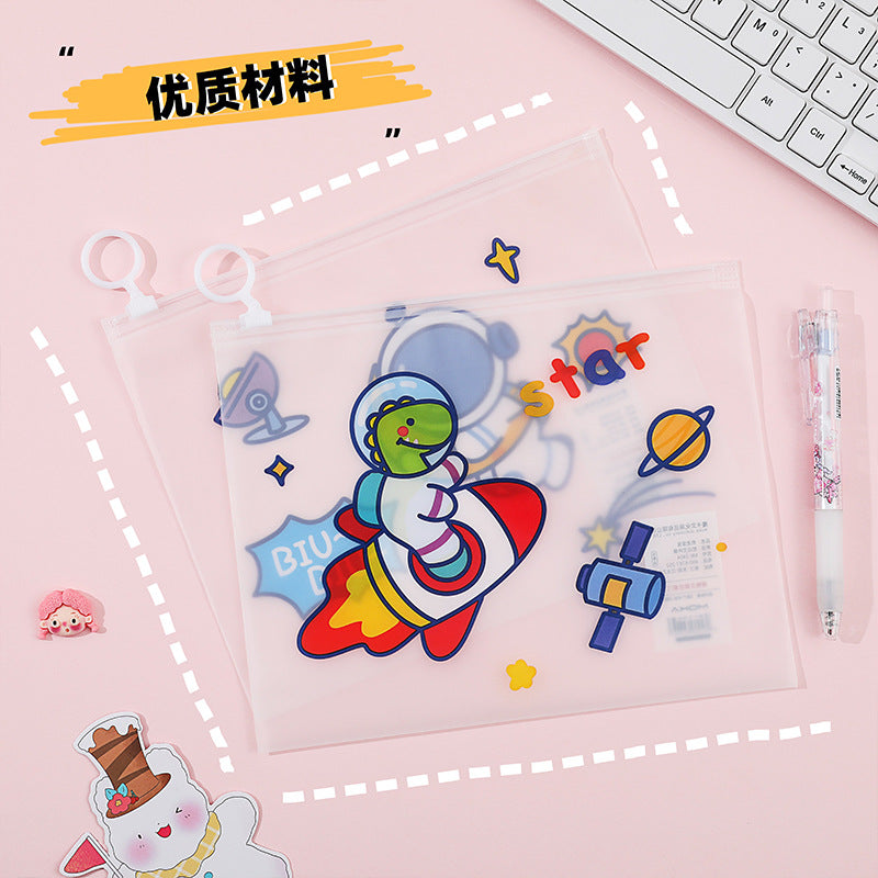 MOKA防水拉边袋小清新PVC学生笔袋收纳袋指环可爱卡通文件袋MOKA Waterproof Zipper Pouch: Fresh and Cute PVC Student Pencil Case, Storage Pouch, Ring-Style Cute Cartoon Document Pouch