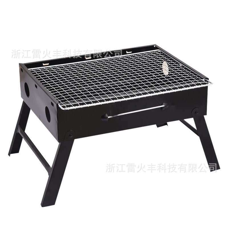 现货批发户外便捷式炭烤炉小黑钢折叠烧烤架家用木炭烧烤炉小黑钢Retail and wholesale of portable outdoor charcoal barbecues: small black steel folding barbecue rack, domestic charcoal barbecue, small black steel