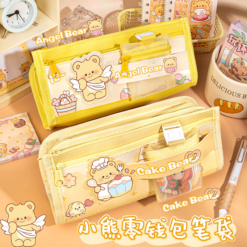 小熊零钱包笔袋大容量分层铅笔盒文具袋可爱学生Little Bear Coin Purse Pencil Case: Large-Capacity, Multi-Compartment Pencil Case and Stationery Pouch—Cute for Students