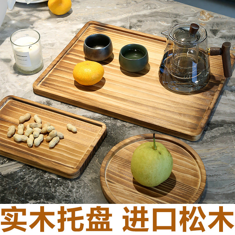 茶盘餐盘托盘实木家用客厅放茶杯水杯水果食品小吃干果下午茶具圆Tea tray, dinner plate tray, solid wood, for the home, living room, for teacups, water glasses, fruit, food, snacks, dried fruit, afternoon tea set, round
