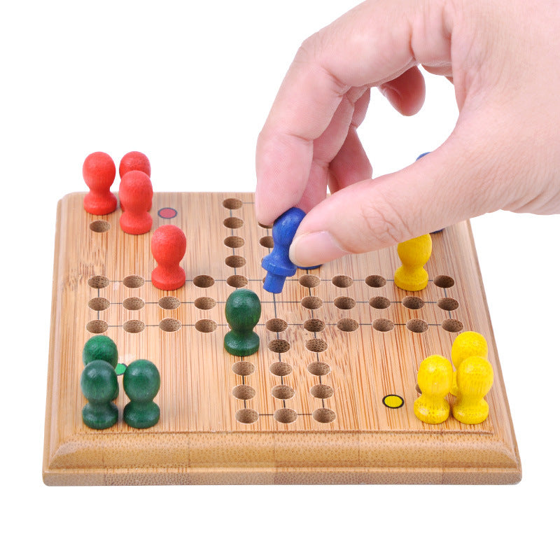 竹子玩具飞行棋传统木质桌面游戏 儿童益智多功能互动玩具便携Bamboo Toy Ludo: Traditional Wooden Board Game – Educational, Multifunctional, Interactive and Portable Children’s Toy