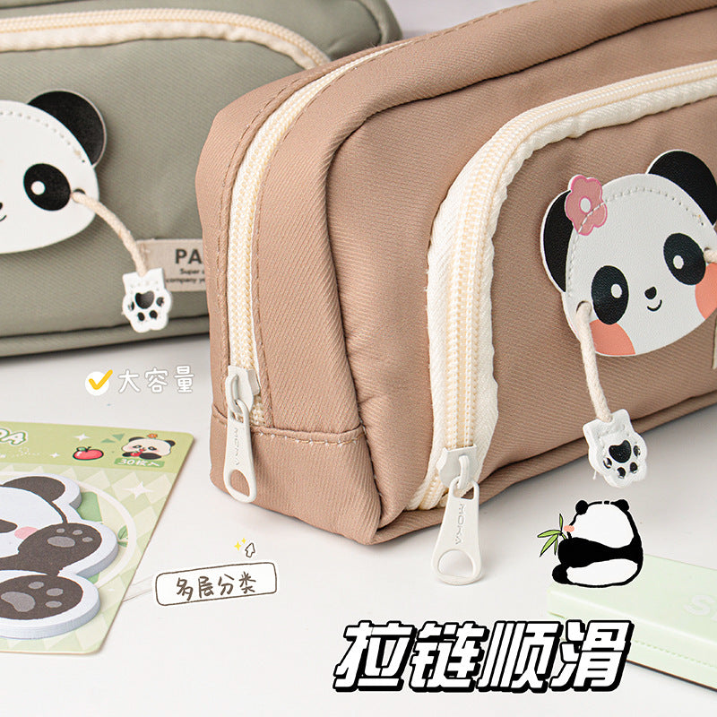 MOKA魔卡熊猫三层圆窗笔袋男女通用学生大容量高颜值文具盒铅笔袋MOKA Panda Three-Layer Round-Window Pencil Case—Unisex, Large Capacity, Stylish Student Pencil Case