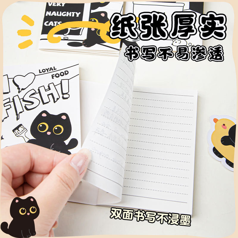 萌趣黑猫煤球骑马钉横线本便携尺寸100k细腻横纹纸黑猫卡通小本子 Cute Black Cat “Coal Ball” Riding a Horse, Stitched Notebook, Portable Size, 100k Fine-Ruled Paper, Black Cat Cartoon Mini Notebook