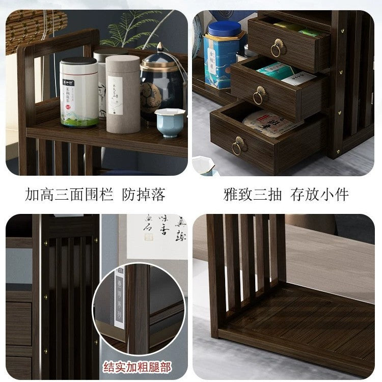 楠竹带抽办公小书架桌面收纳简约桌上书架学生书架置物架Small Office Bookshelf with Drawers in Nan Bamboo – Minimalist Desktop Organiser, Student Bookshelf, Storage Unit