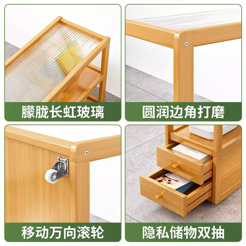 多功能可移动玻璃茶几客厅简约北欧沙发边几侧边柜储物收纳柜Multifunctional, movable glass coffee table for the living room; minimalist Scandinavian-style sofa side table and side cabinet with storage