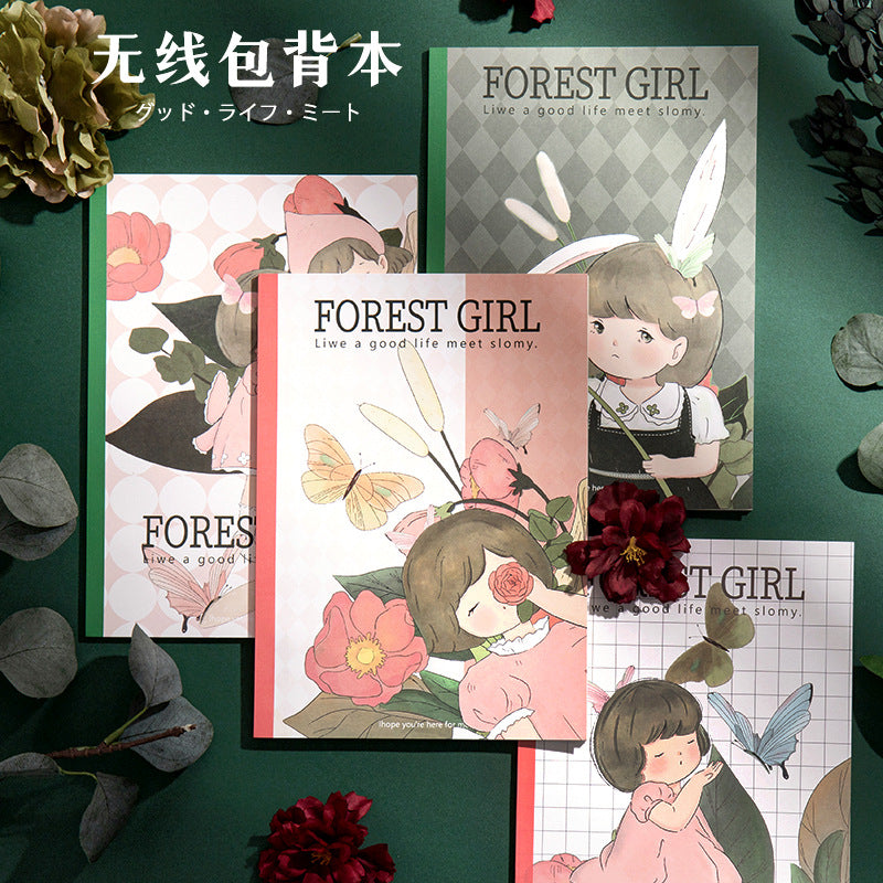 卡通女孩动漫B5学生文艺精装大号厚实手账胶套无线包背横线本手帐Cartoon Girl Anime B5 Student Art Hardcover Large Thick Planner Plastic Cover Stitchless Back-Bound Ruled Notebook