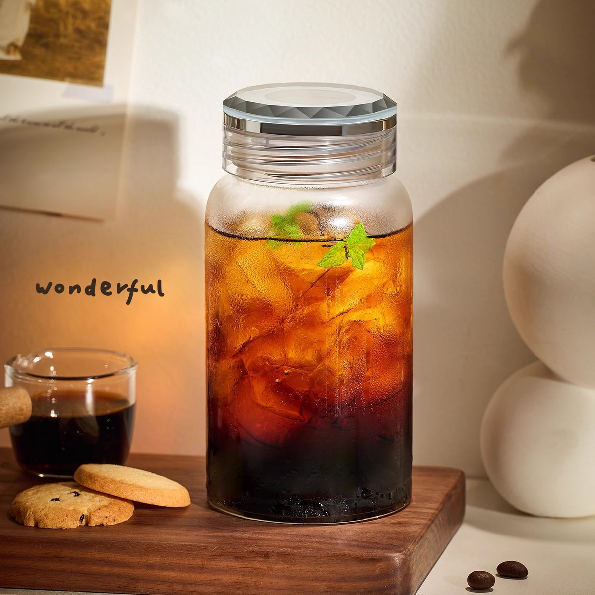 水晶盖玻璃杯咖啡杯子女高颜值高硼硅耐高温外出携带水杯Crystal-Lid Glass Cup, Coffee Cup for Men and Women—Stylish, High-Borosilicate, Heat-Resistant, Portable Water Bottle for On-the-Go