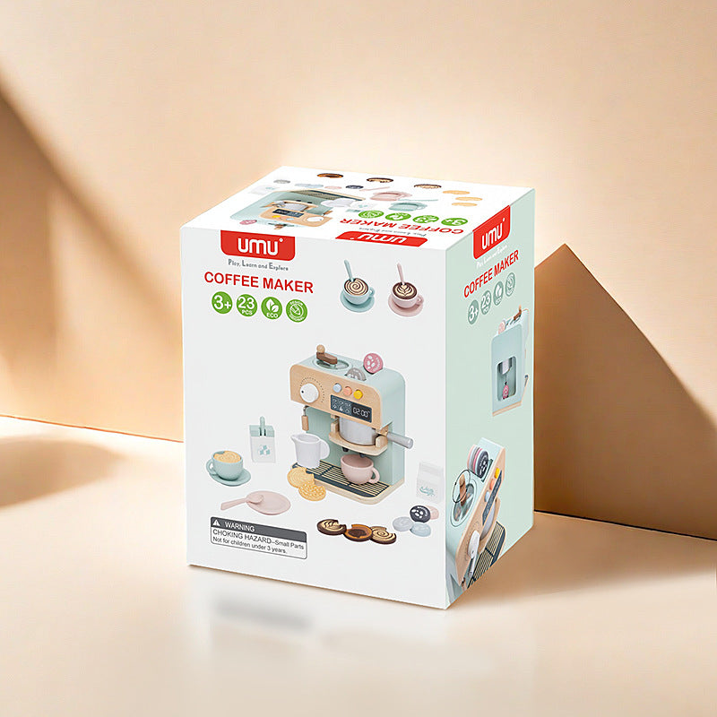 儿童红色复古仿真咖啡机男孩女孩过家家厨房小家电咖啡机套装Children’s Red Retro-Style Toy Coffee Machine – Pretend Play Kitchen Appliance Set for Boys and Girls