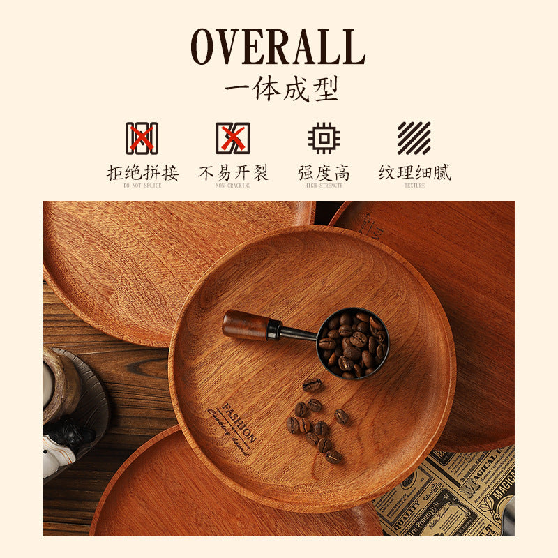 家逸圆形果盘（大号） φ200MM KAYI Fruit Plates Ebony Serving Tray Tea Tray Food Tray Solid Wood φ200MM