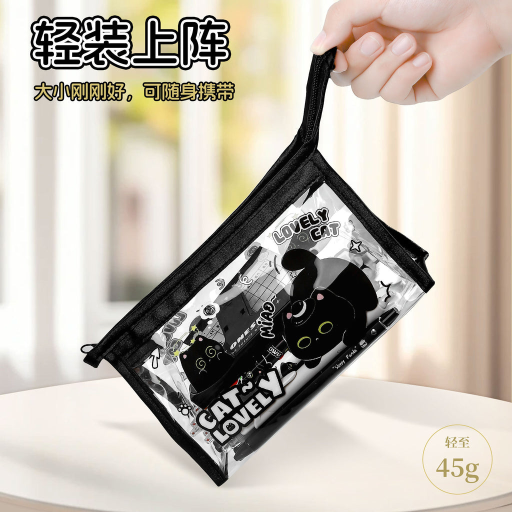 可爱三角透明笔袋大容量防水文具袋学生创意多功能收纳笔袋Cute Triangular Clear Pencil Case—Large-Capacity, Waterproof Stationery Pouch—Creative, Multifunctional Student Pencil Case